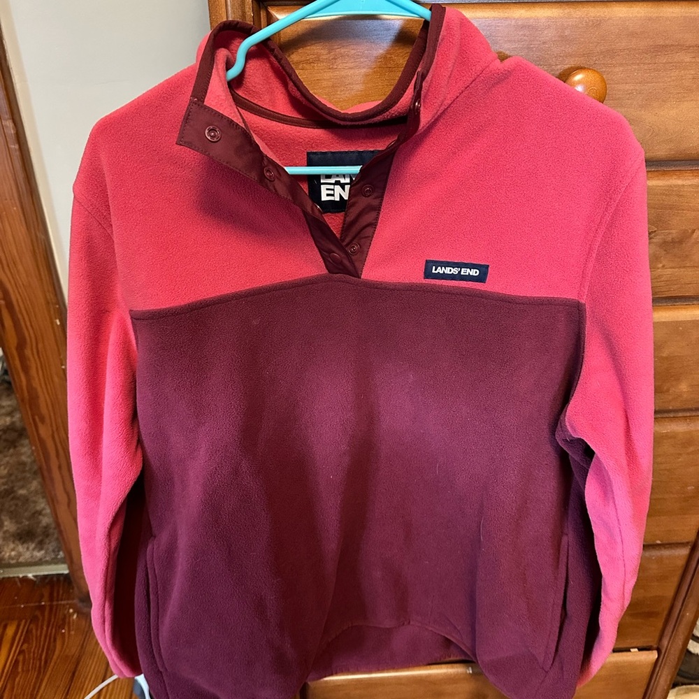 Lands' End Red Polo Collar Oversized Sweatshirt